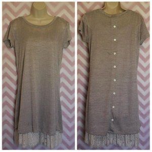Adorable Gray Lace Hem Button Back Dress Size M